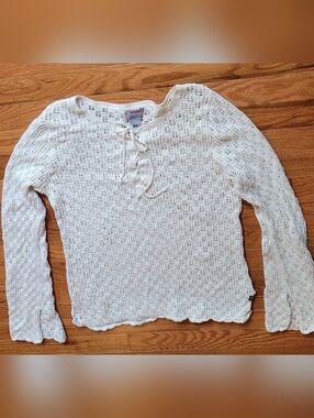 Hollister Cream Open-Knit Lace-Up Long Sleeve Sweater